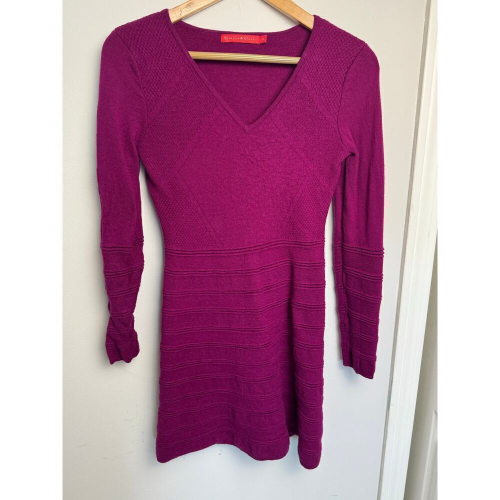 Krimson Klover Women M Fuchsia Pink Sweater Dress Merino Wool Long Sleeve Ribbed - Picture 3 of 10